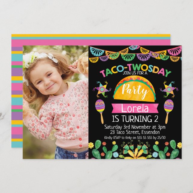 Taco Einladung zum 2. Geburtstag in Mexiko (Vorne/Hinten)