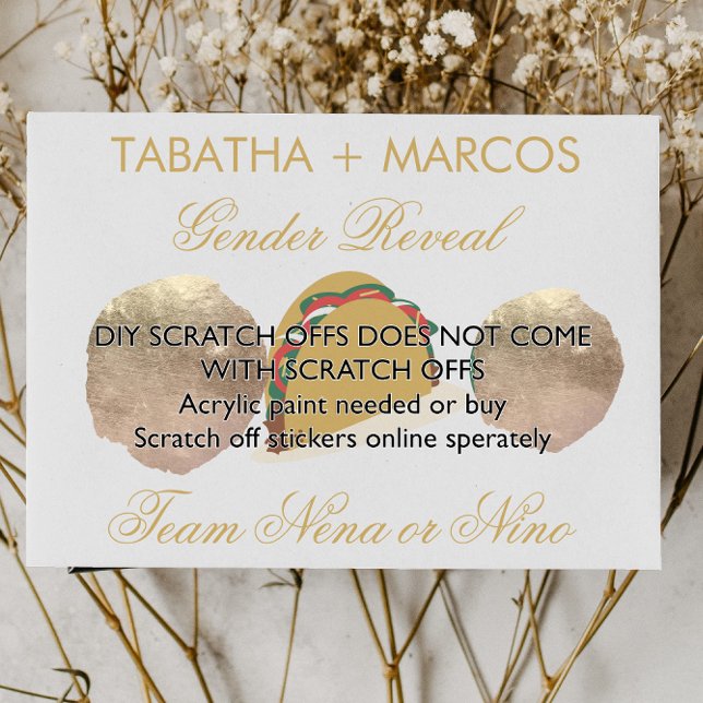 Taco Gender Reveal DIY Imitate Scratch Cards Ankündigungspostkarte (Von Creator hochgeladen)