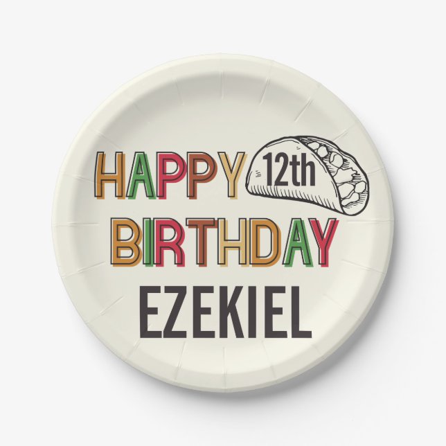 Taco Happy Birthday Personalisiert Pappteller (Vorderseite)