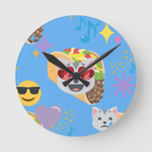 Taco-Katze-Emoji Runde Wanduhr