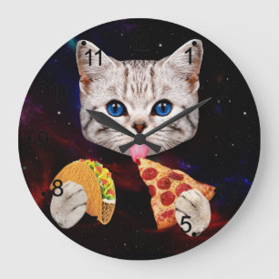 Taco, Katze und Pizza Große Wanduhr