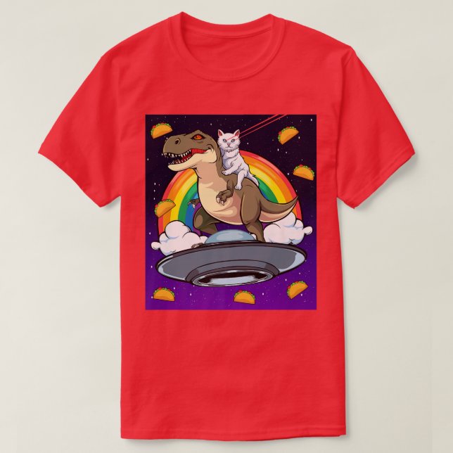 Taco Kitty Rainbow Laser Eye Tre Riding Space Cat  T-Shirt (Design vorne)