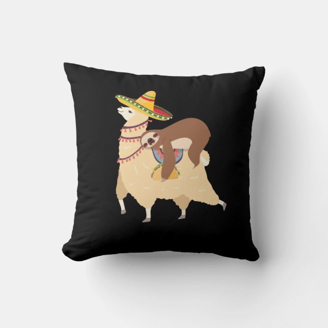Taco Lounge Tiere Lazy Sloth Riding Lama Kissen (Vorderseite)