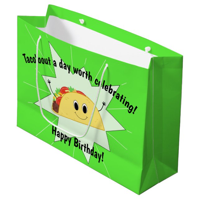 Taco Lover Große Geburtstagstasche Geschenktüte (Vorderseite Schrägansicht)