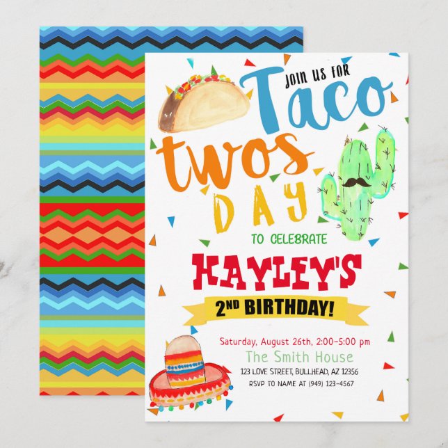 Taco Party 2. Geburtstag Einladung (Vorne/Hinten)