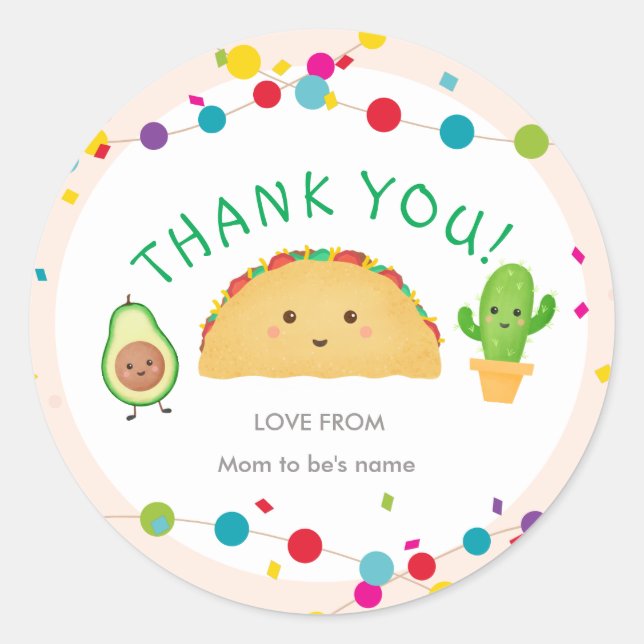 Taco Party Babydusche Danke Stickers (Vorderseite)
