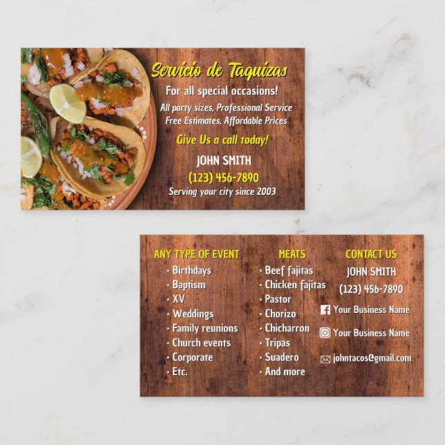 Taco Service Business Card Visitenkarte (Vorne/Hinten)