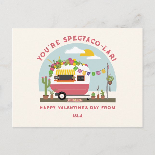 Taco Truck Pun Pink Camper Schule Valentine Postkarte (Vorderseite)