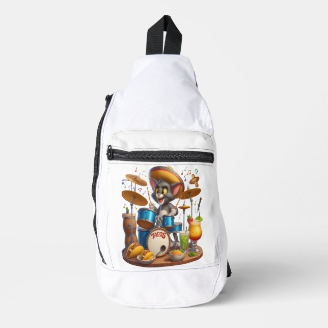 Taco Tunes: Cat Drummer Crossbody Bag (Vorderseite)
