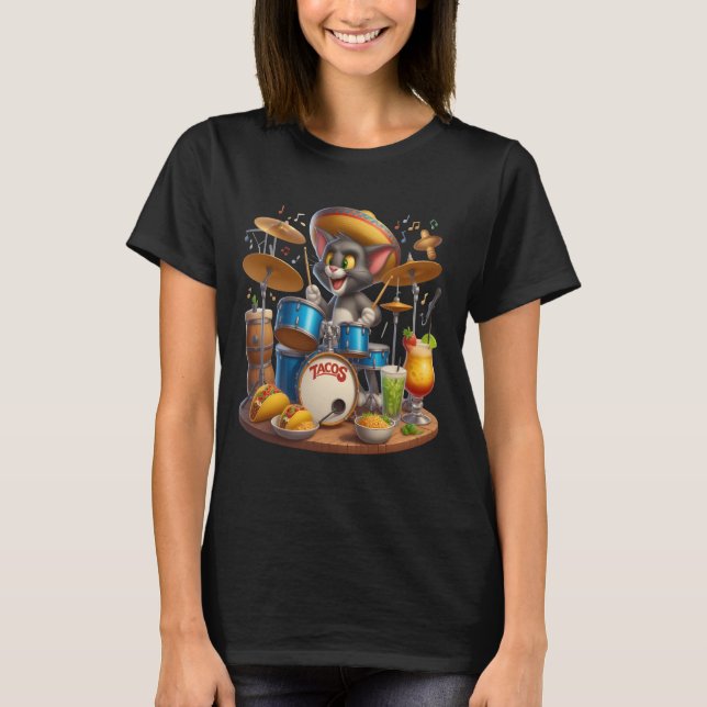 Taco Tunes: Cat Drummer T-Shirt (Vorderseite)