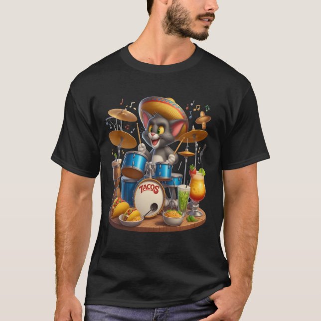 Taco Tunes: Cat Drummer T-Shirt (Vorderseite)