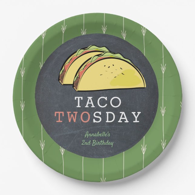 Taco Twosday Dienstag Chalkboard 2. Geburtstag Pappteller (Vorderseite)
