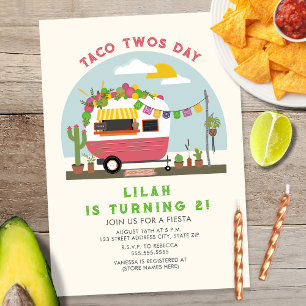 Taco Twosday Girls 2. Geburtstag Einladung Pink