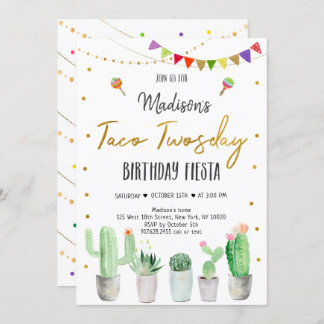 Taco Twosday Gold Fiesta Geburtstag Einladung