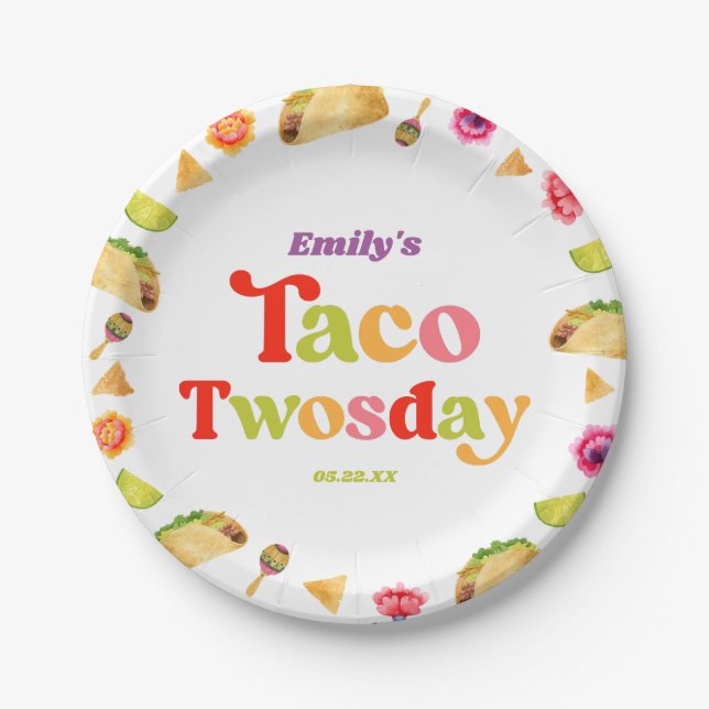 Taco Twosday Taco Dienstag, 2. Geburtstag Party Pappteller (Vorderseite)