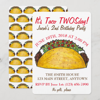 Taco TWOStag Dienstag, 2. Geburtstag Party Fiesta Einladung