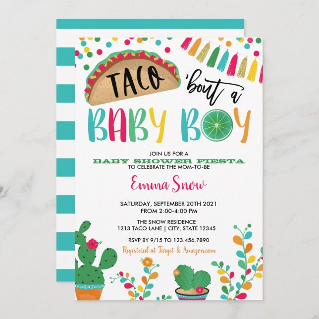 Taco über eine Baby Boy Shower Einladung (Vorne/Hinten)