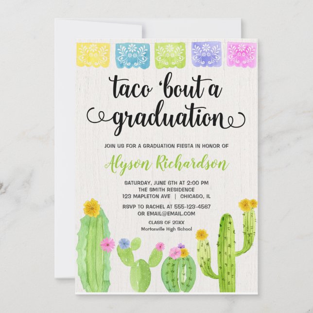 Taco über eine Graduierungspartei fiesta cactus Einladung (Vorderseite)