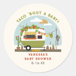 Taco über eine neutrale grüne Baby-Dusche Runder Aufkleber