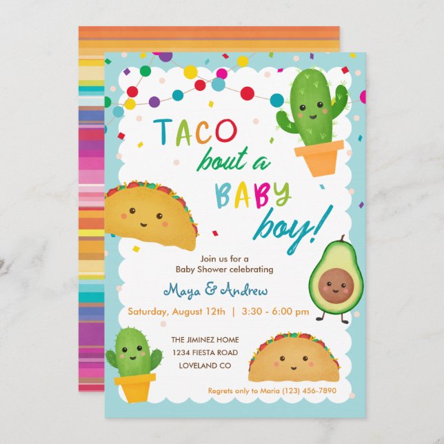 Taco über einen kleinen Jungen - Fiesta Thema Baby Einladung (Vorne/Hinten)