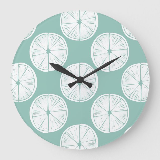 Taco über Liebe | Aquamarines Limones Muster Große Wanduhr (Vorderseite)