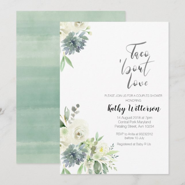 Taco über Liebe COUPLES SHOWER Einladung (Vorne/Hinten)