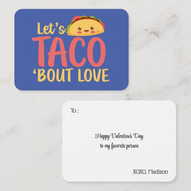 Taco Über Liebe Funny Niedlich Valentine's Day Mitteilungskarte (Vorne/Hinten)