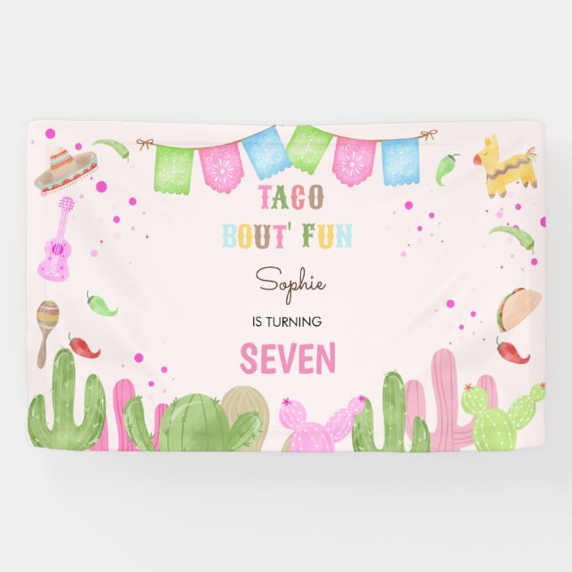 Taco über lustige Fiesta mexikanische Mädchen Gebu Banner (Horizontal)