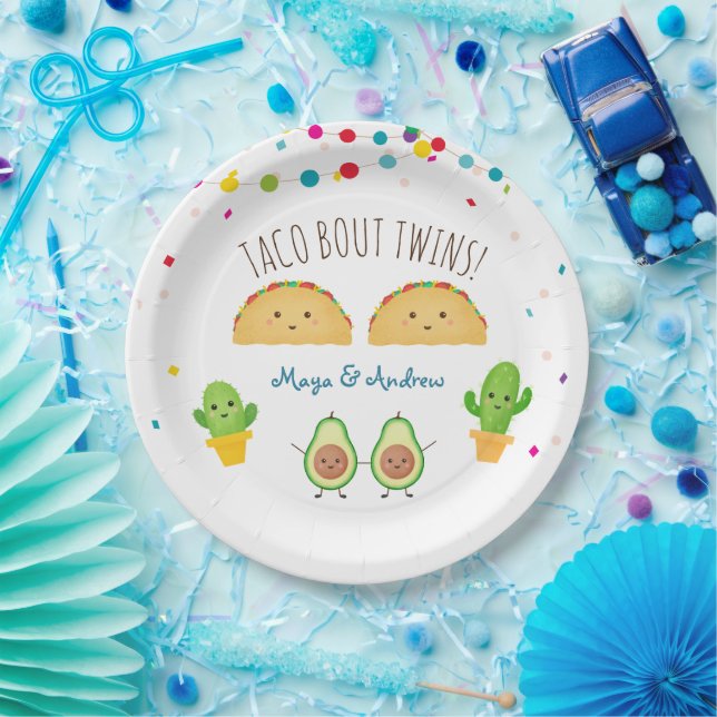 Taco über Twins! Fiesta Theme Twin Baby Reveal In Pappteller (Party)