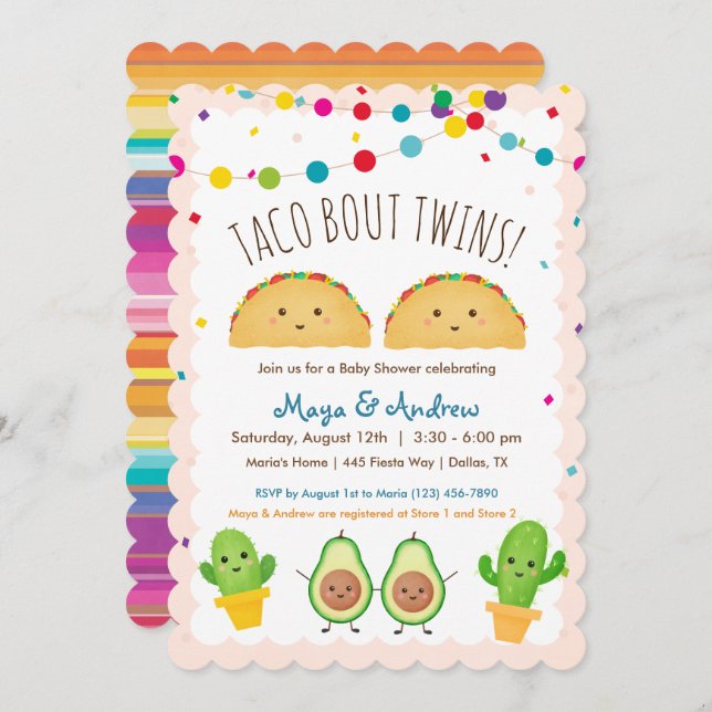 Taco über Twins! Fiesta Theme Twin Baby Shower Einladung (Vorne/Hinten)