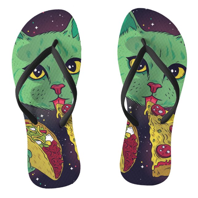 Taco und Pizza Cosmic Space Cat Flip Flops (Fußbett)