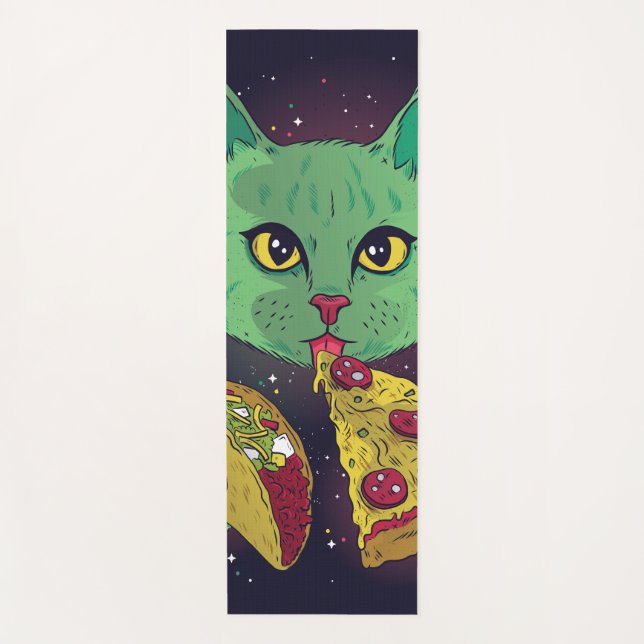Taco und Pizza Cosmic Space Cat Yogamatte (Vorderseite)