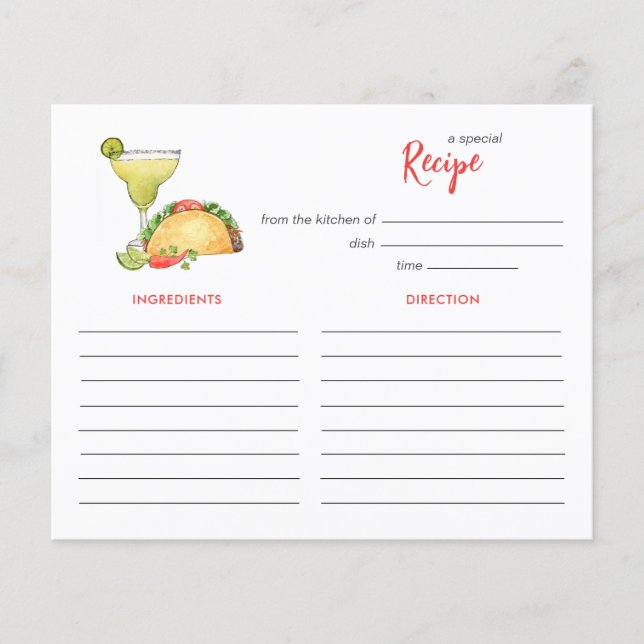 Taco und Tequila Brautparty Rezept Karte (Vorderseite)