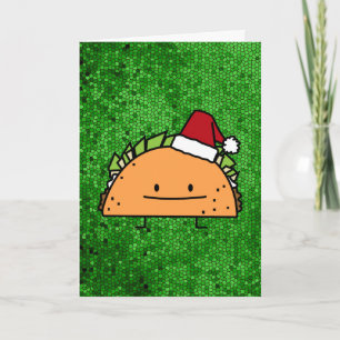 Taco wearing Santa Hat Christmas shell meat salsa Feiertagskarte