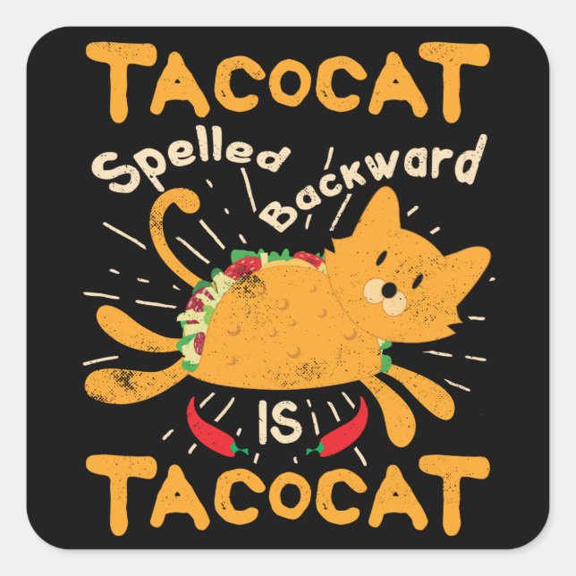 Tacocat Spelled Backwards Cinco de Mayo Cat Taco Quadratischer Aufkleber (Vorderseite)