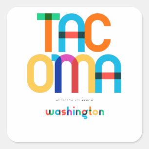 Tacoma Washington Mid Century, Pop Art, Quadratischer Aufkleber
