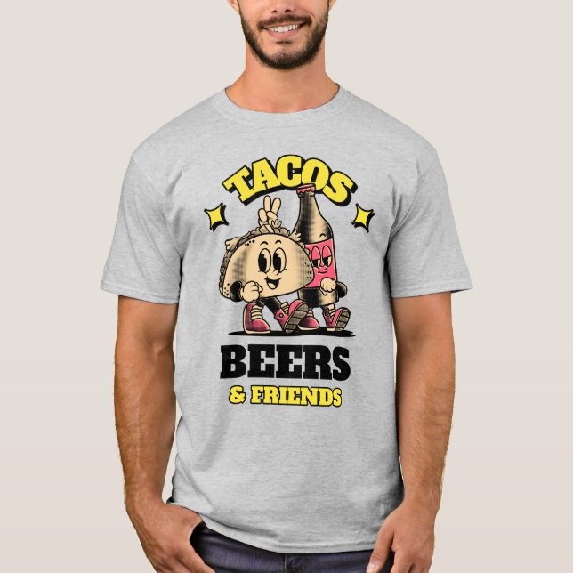 Tacos, Bier und Freunde T-Shirt (Vorderseite)