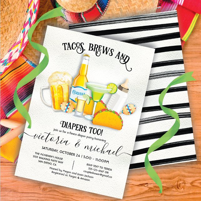 Tacos Brews & Diapers Babydusche Fiesta Einladung (Von Creator hochgeladen)