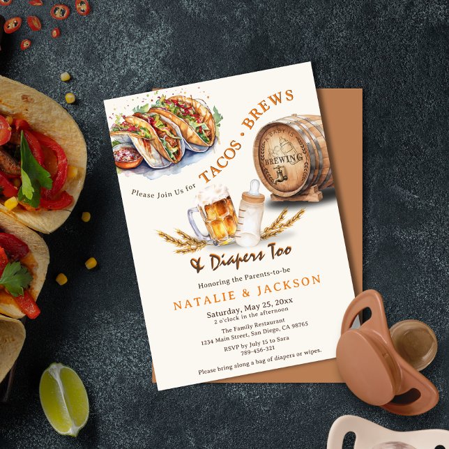 Tacos & Brews Diapers Lässige Paare Kinderdusche Einladung (Tacos & Brews Diapers Casual Couples Baby Shower Invitation)