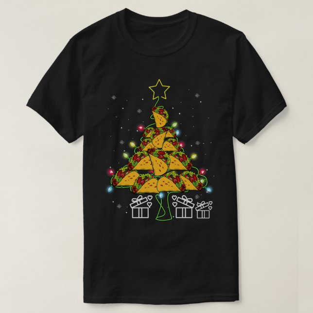 Tacos Christmas Tree Led Lights Niedlich Xmas Meic T-Shirt (Design vorne)