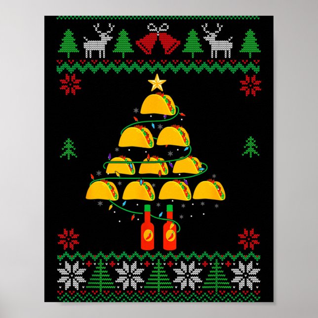 Tacos Christmas Tree Ugly Sweater Christmas Family Poster (Vorne)