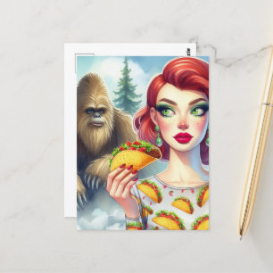 Tacos im Wald mit Sasquatch Postkarte