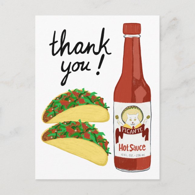 TACOS Spicy Hot Sauce Cat Maracas DANK Postkarte (Vorderseite)