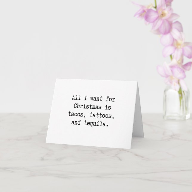 Tacos, Tattoos, Tequila Christmas Karte (Orchidee)