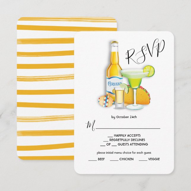 Tacos Tequila & Beer Menü Auswahl RSVP Karte (Vorne/Hinten)