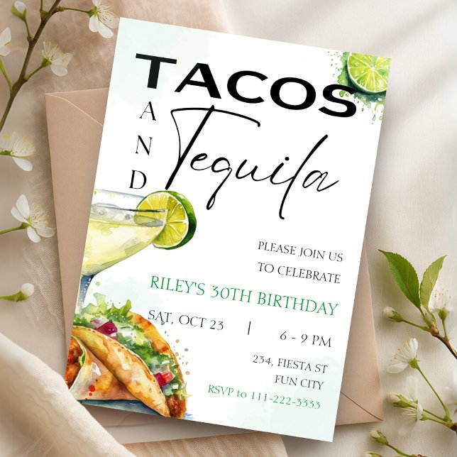 Tacos & Tequila Margarita Adult Geburtstagsparty Einladung (Tacos Tequila Margarita Adult Birthday Party Invitation)