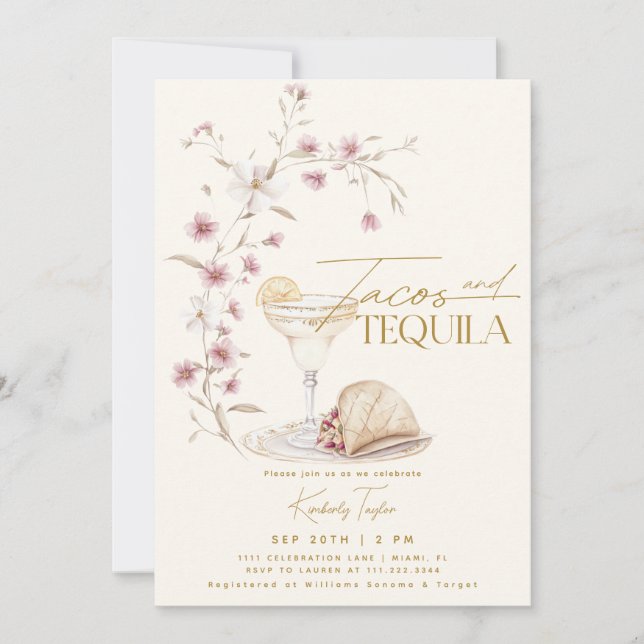 Tacos & Tequila Wildblume Brautparty Einladung (Vorderseite)