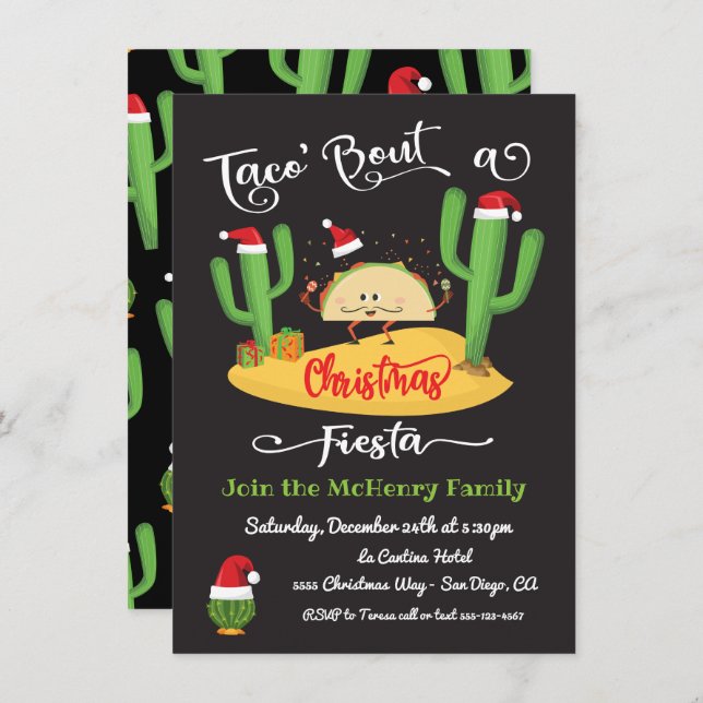 Taco's über Weihnachten Fiesta Party Einladung (Vorne/Hinten)