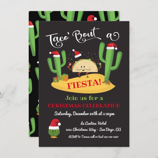 Taco's über Weihnachten Fiesta Party Einladung (Vorne/Hinten)