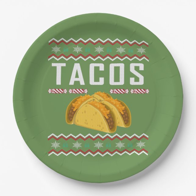 Tacos Ugly Christmas Sweater Pappteller (Vorderseite)